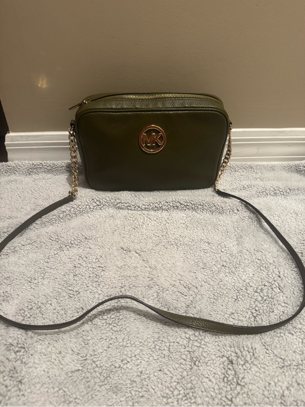 Michael Kors Olive Pebbled Leather Crossbody with Gold Hardware